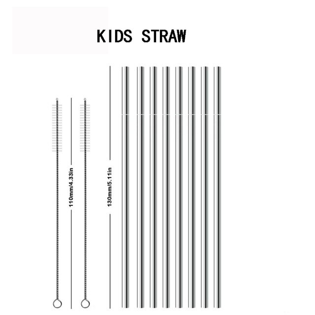 Paille métallique réutilisable 260x6mm, en acier inoxydable 304 de avec brosse de nettoyage pour tasses 20/30oz,: KIDS STRAW 8PACK-2B
