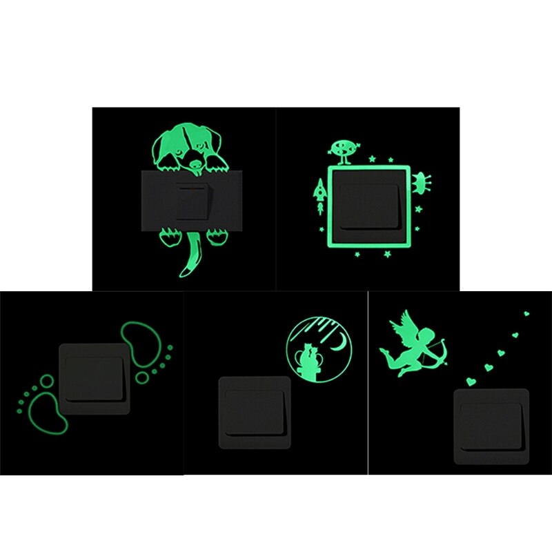 Een Pak Van 5 Stuks Luminous Light Switch Decals Glow In The Dark Muurstickers Stickers Decoratieve Kunst Plakken