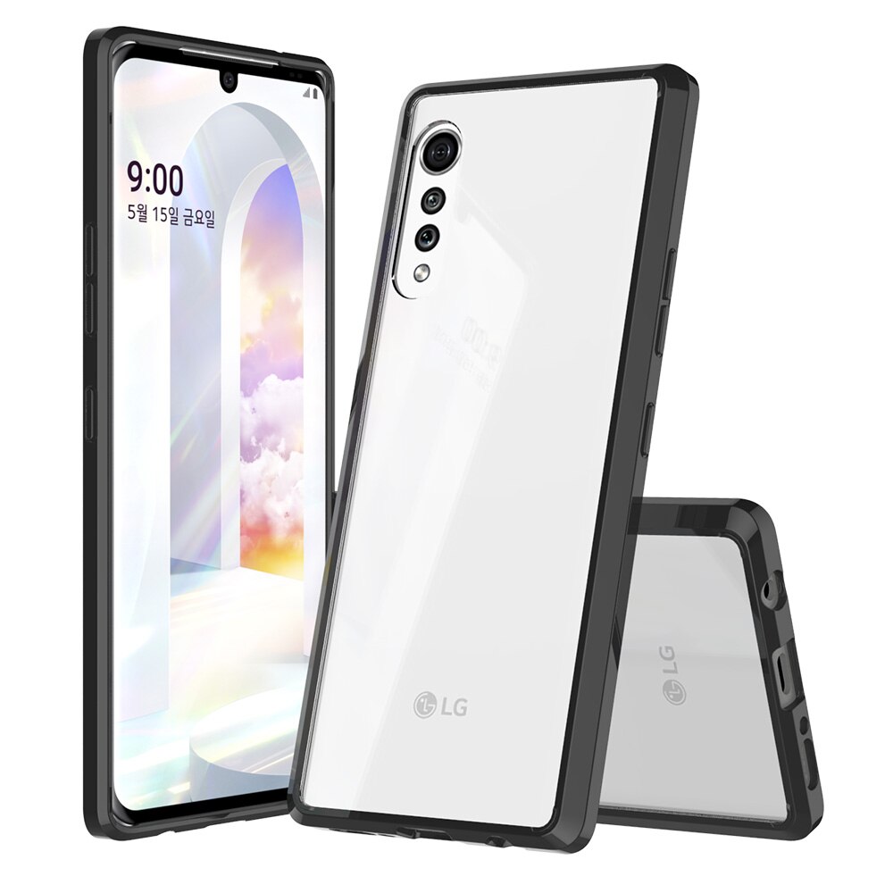 Para lg caso de veludo resistente a choque de cristal transparente duro volta magro capa de veludo fino telefone claro à prova de choque concha saco coque: Black