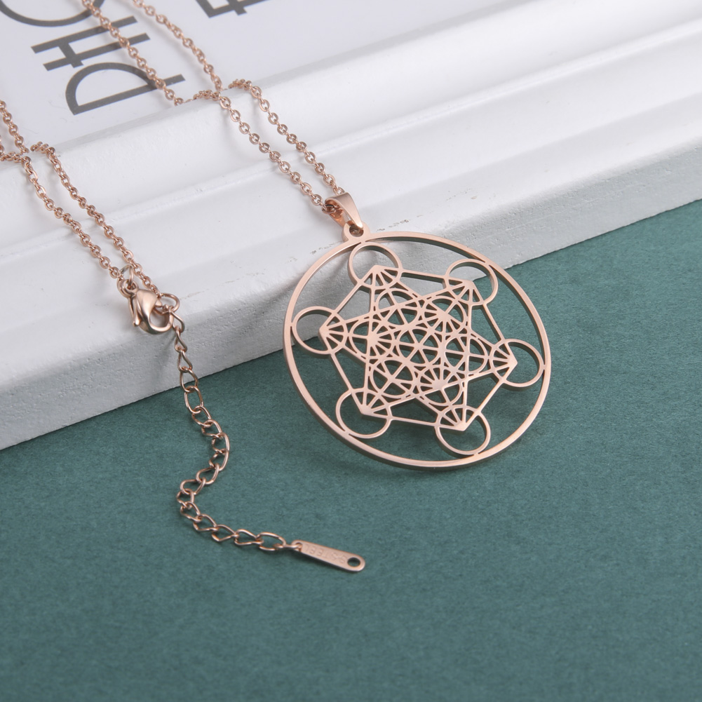 Skyrim Stainless Steel Angel Seal Archangel Metatron Cube Necklace Women Men Sacred Geometry Amulet Religious Spiritual Jewelry: Steel color
