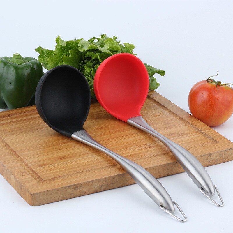 Louche en Silicone à poignée creuse en acier inoxydable, ustensiles de cuisine ménagers, Pot antiadhésif, cuillère à bouillie Applicable, cuillère à Pot
