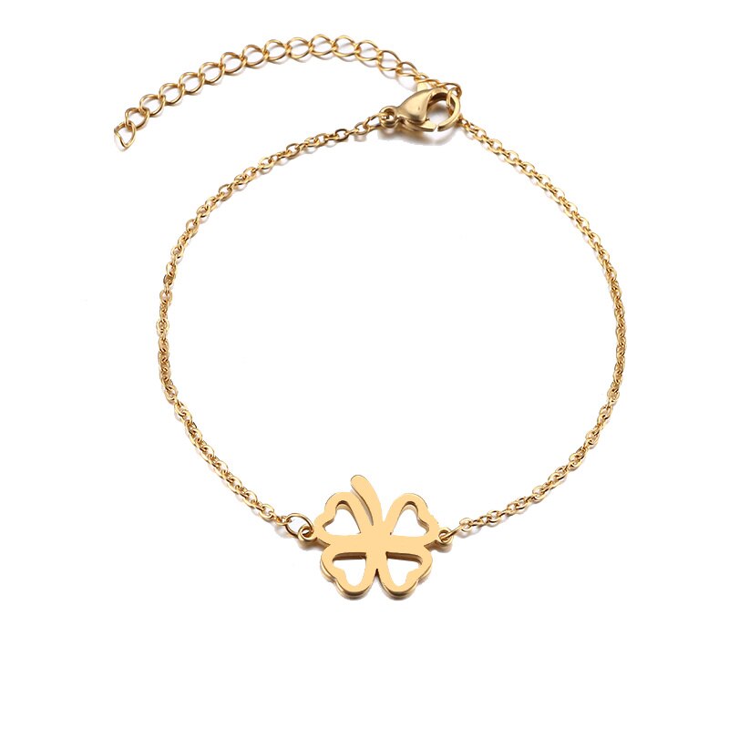 CACANA Stainless Steel Bracelet For Women Man Hollow Clover Gold And Silver Color Pulseira Feminina Lover's Engagement Jewelry: Gold-color