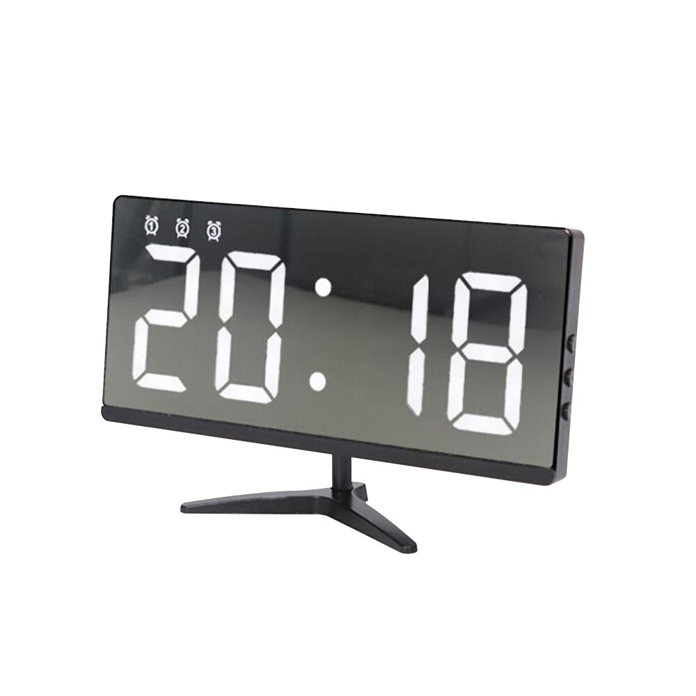 Digital LED Mirror Alarm Clock Dimmable LED Light Sensor Time Bedside Clock 3: White