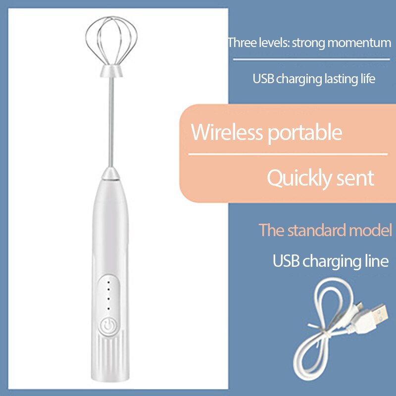 Handheld Electric Milk Frother Egg Beater Coffee Frother With USB Charger Cake Tool For Cappuccino Kitchen Mixer Multifunction: White B