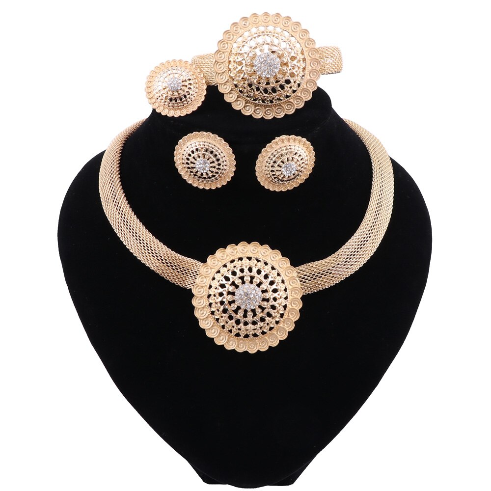 Giffor Women's Hugs And Kisses Jewelry Set - 4 Piece 14K Gold Plated Necklace Bracelet Earrings Ring
