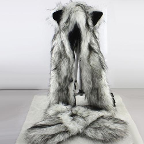 Vrouwen Mode Wolf Oren Poten Faux Bont Eco-vriendelijke 3 in 1 Hoed Sjaal Mittens Winter Warm Cap Christmas cosplay Party voor vrouwen cosplay Accessoires Halloween