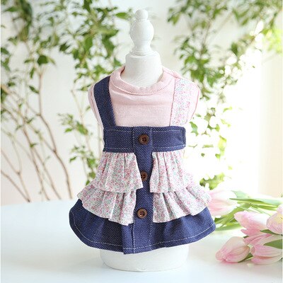 Vestido de verano para gato, vestido de princesa Floral con tirantes de tela vaquera, de una pieza para gato, ropa para mascotas: M