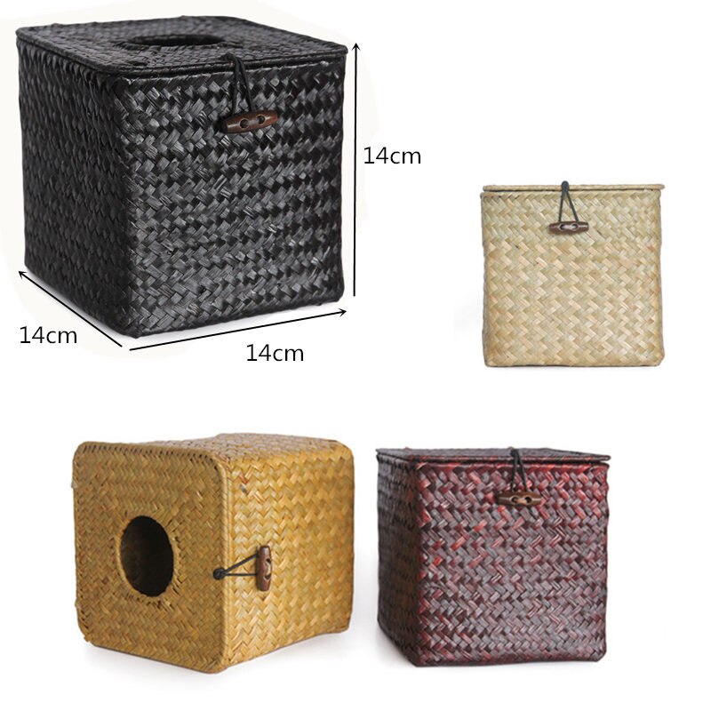 Vintage Handwerk Rotan Tissue Doos Zeegras Servet Grandado