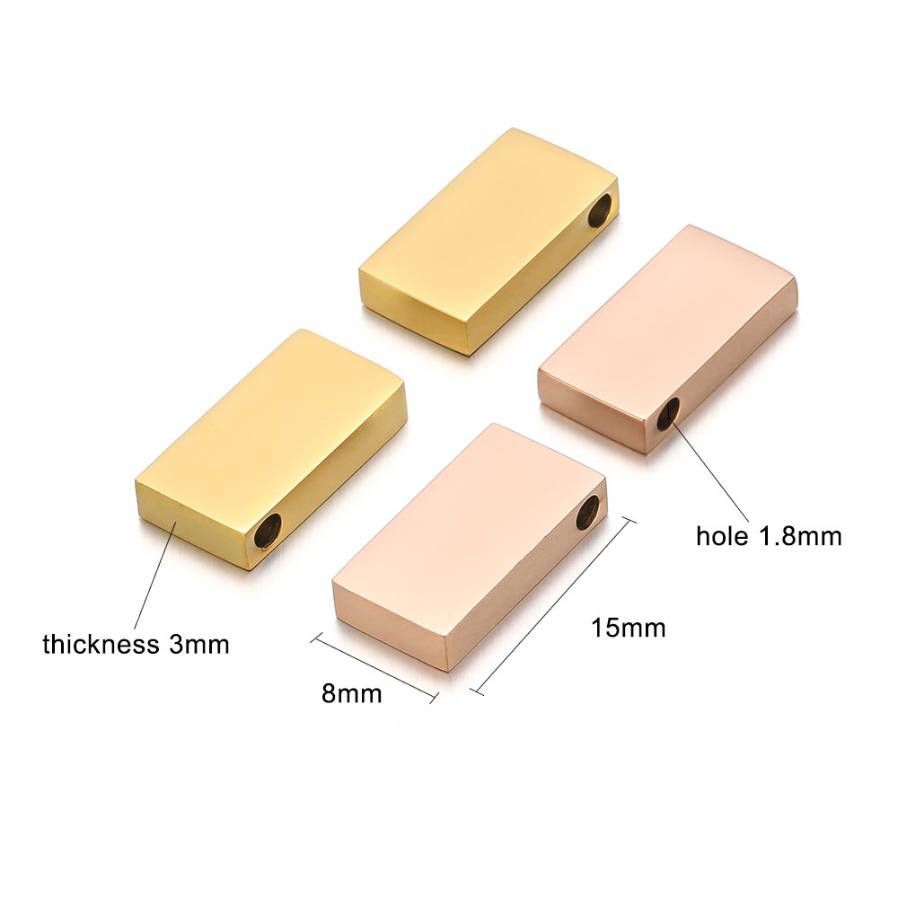 Abalorios geométricos rectangulares de acero inoxidable de 5 piezas, cuentas de agujero para fabricación de joyas DIY, collar, pulsera, accesorios