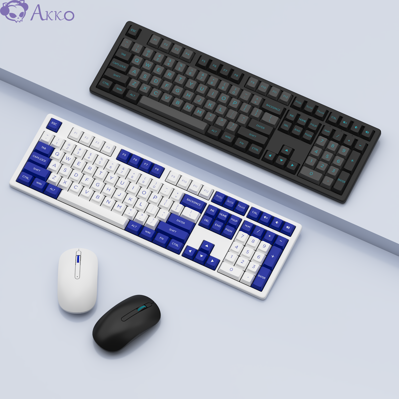 AKKO MX108 Schwarz Weiß BT 5.0 USB Wireless 2,4G PBT Tastenkappen Schere Tastatur und Maus Combo