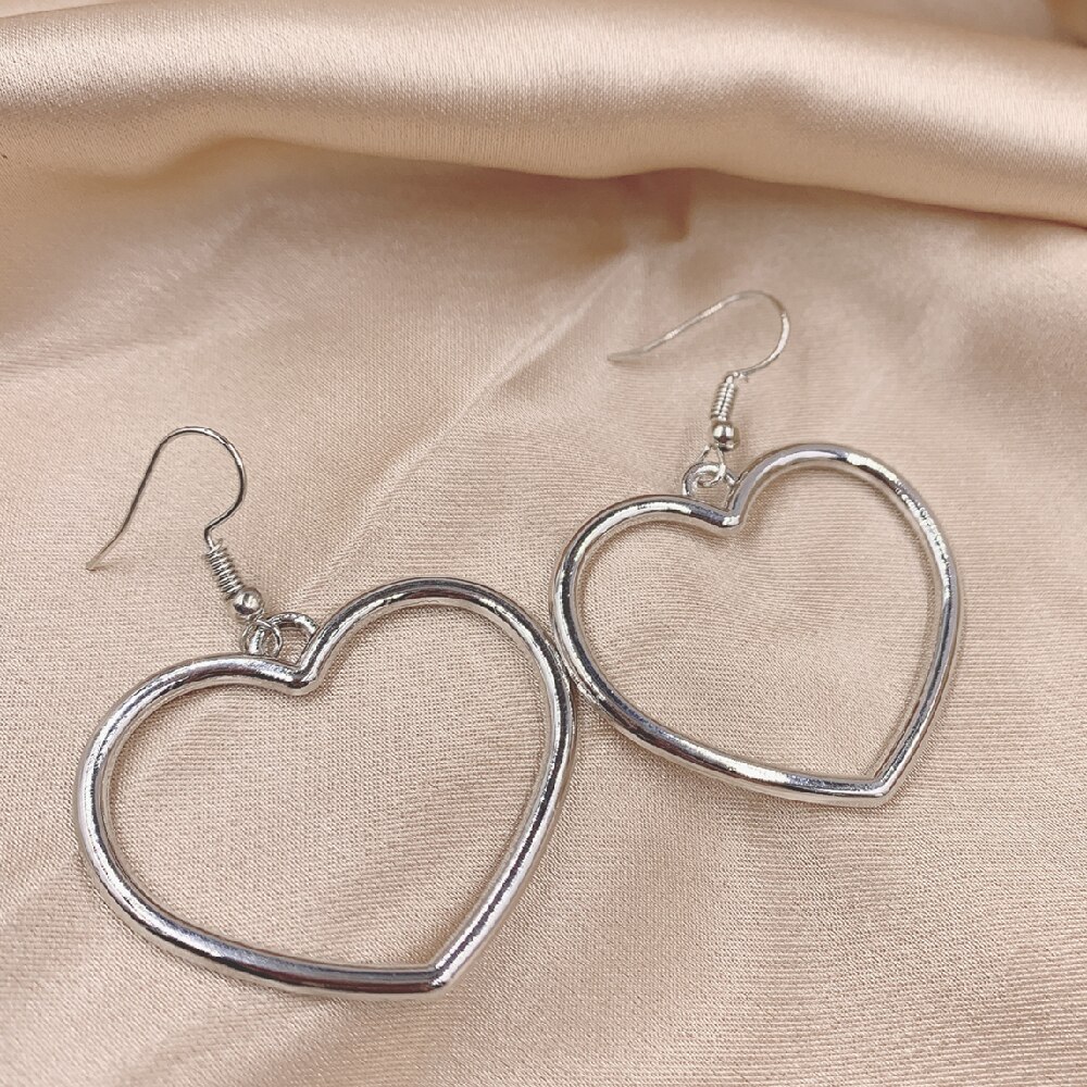 30Mm Grote Zilveren Kleur Hollow Heart Oorbellen Voor Vrouwen Mode Oor Manchet Piercing Dangle Earring