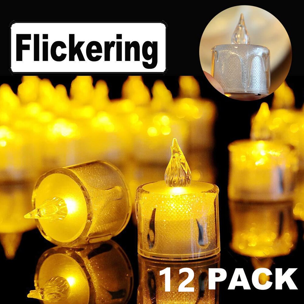 12Pcs LED Candle Lightings Electronic Battery Operated Candle Lights Flameless Flickering Candles Lamp Party Decor Candles Bulk