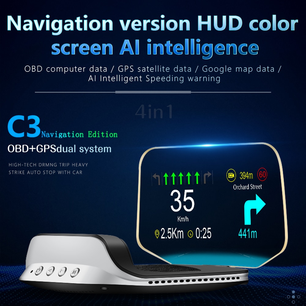 Neuestes  c3 obd 2 hud-spiegel-head-up-display, aktualisiertes optionales navigations-hud, geschwindigkeitsanzeige, kraftstoffverbrauchsanzeige, tachometerprojektion