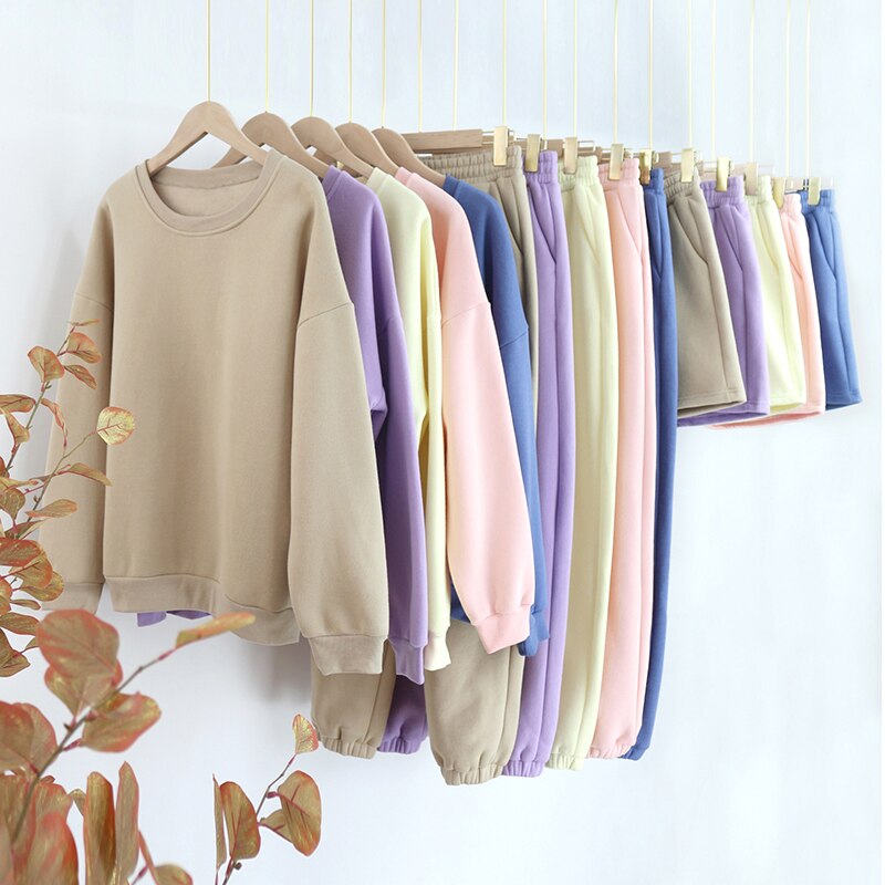 Sport salon tenues rose 2 pièces ensemble pulls surdimensionné survêtement femmes sweat costume décontracté solide pantalons de survêtement automne