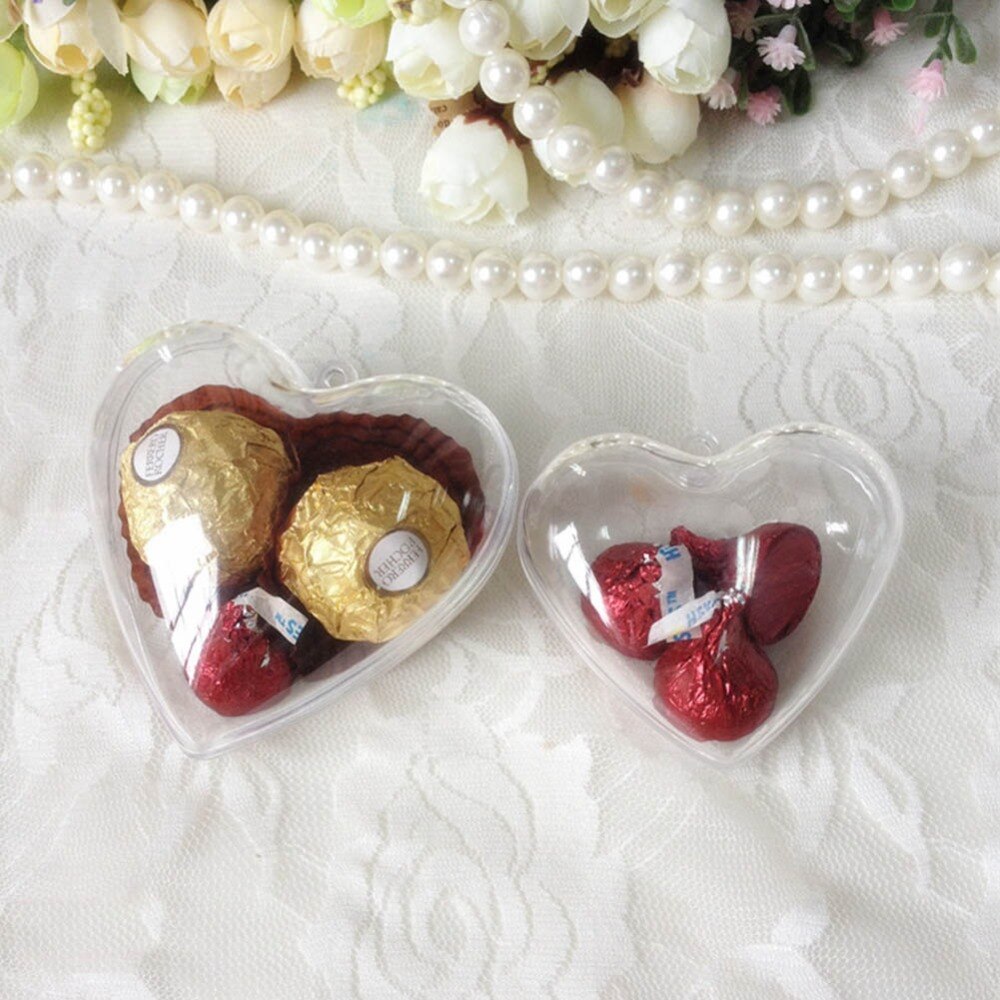 10pcs Transparant Plastic Hart Bloem Box Candy Container Ball Cadeaus Voor Gasten Doop Party Gunsten Bruiloft Decoratie