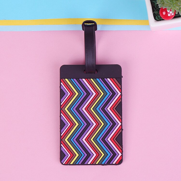 Litthing bagage carte Silicone nom étiquette volante Style National multicolore géométrique dessin animé étiquette volante pour bagages/valise: 5