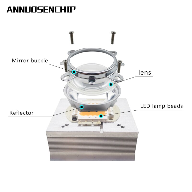 1 ensemble 60 90 120 degrés LED lentille verre optique 44mm réflecteur collimateur support fixe pour 20W 30W 50W 100W haute puissance COB puce