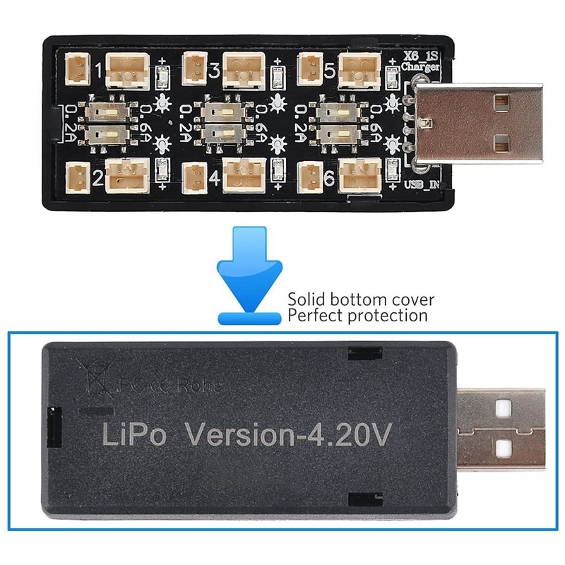 1S Lipo Batterij Usb Lader 3.7V/4.20V 6 Channel 1S Lipo Charger Micro-Jst 1.25 JST-PH 2.0 Mcx Mcpx Connectors