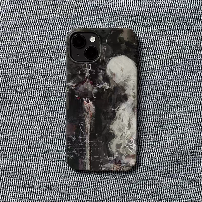 Średniowieczne artystyczne malowanie Miecz i białe włosy Witch Chic Etui na telefon iPhone 16 15 14 11 12 13 Pro Max Plus Back Cover: Dla iPhone 16 Pro
