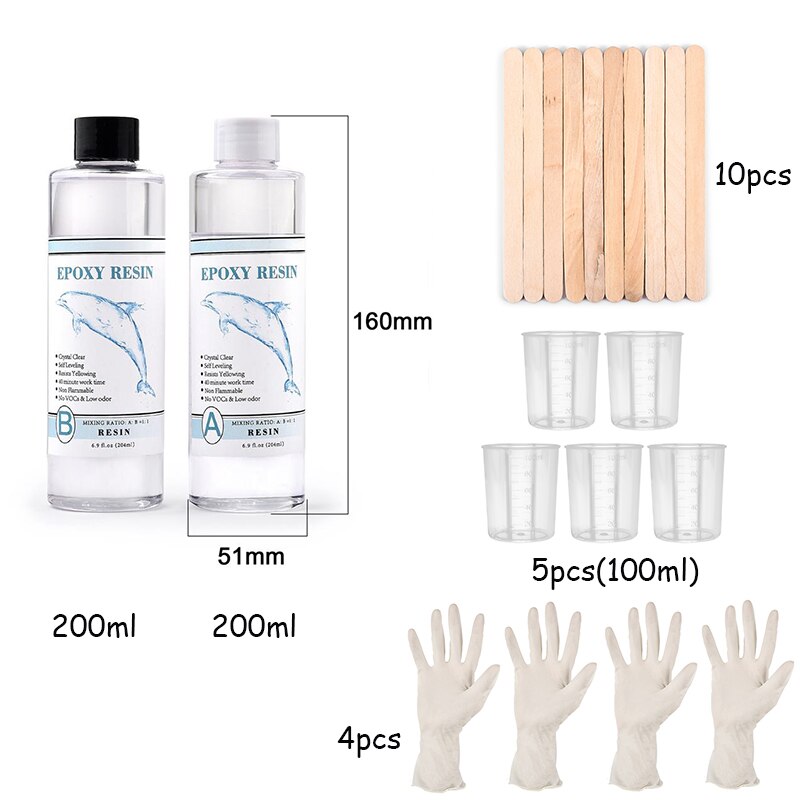 Pegamento de cristal epoxi para fabricación de joyas, pegante con molde de silicona altamente adhesivo, resina AB 1:1, contenido de 100g/200g/400g/500g/1000g: 400g set