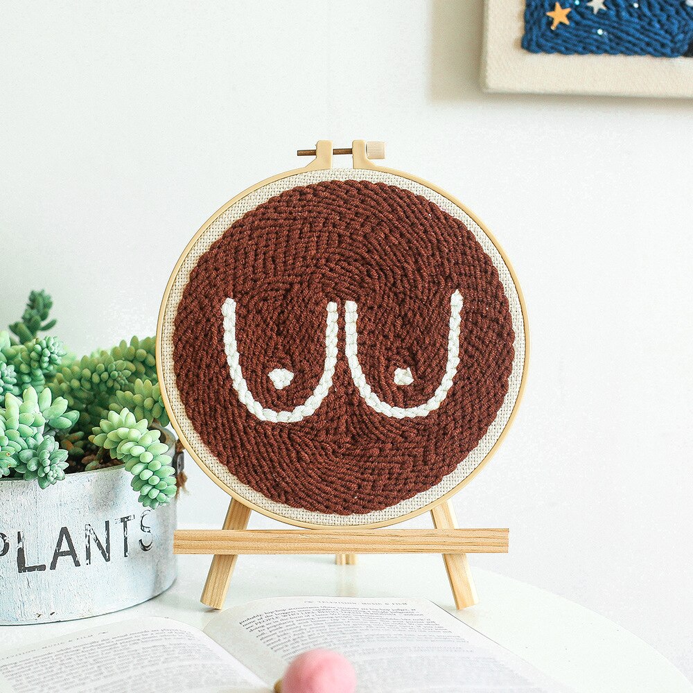 Easy DIY Punch Needle Flower Embroidery Kit with Hoop Cross Stitch Set for Beginner Handmade Craft Painting Home Decor