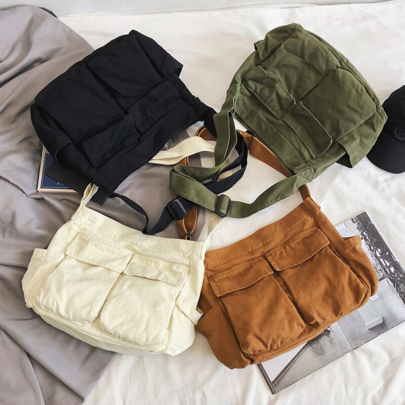 Women's School Messenger Bags For Women Shoulder Ladies Handbag Solid Large Capacity Casual Canvas Shoulder Female Bags