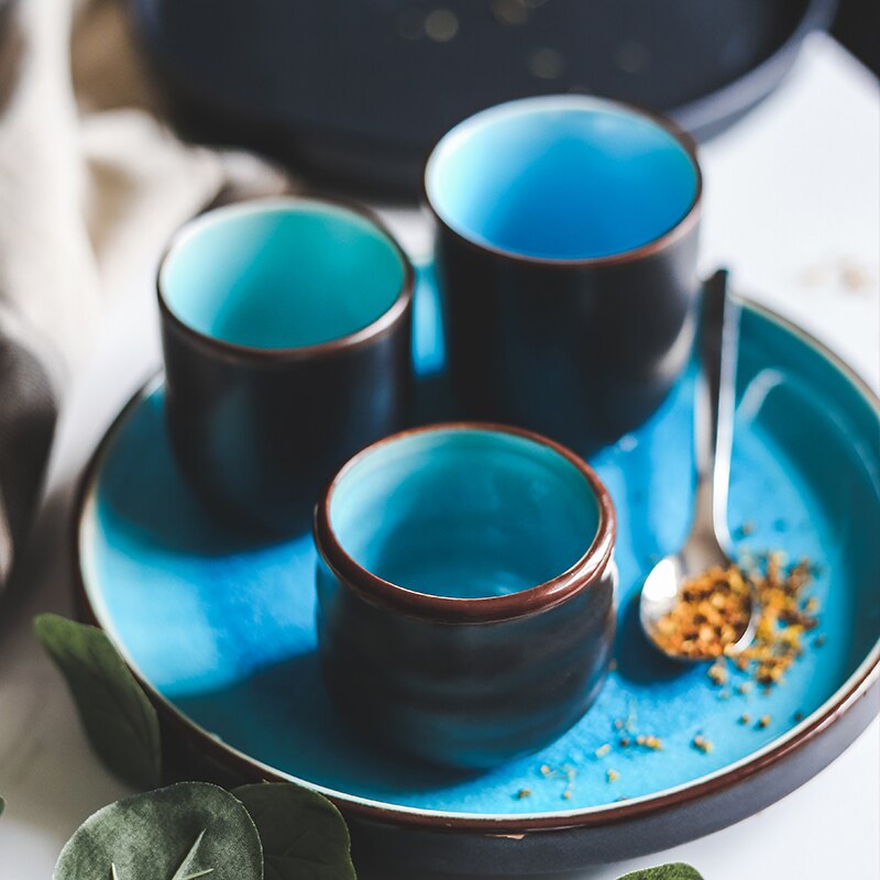 Smalto per ghiaccio smalto stoviglie in ceramica piatti per la casa ciotole di riso piatti di pesce al vapore piatti da pranzo in porcellana blu piatto da Dessert