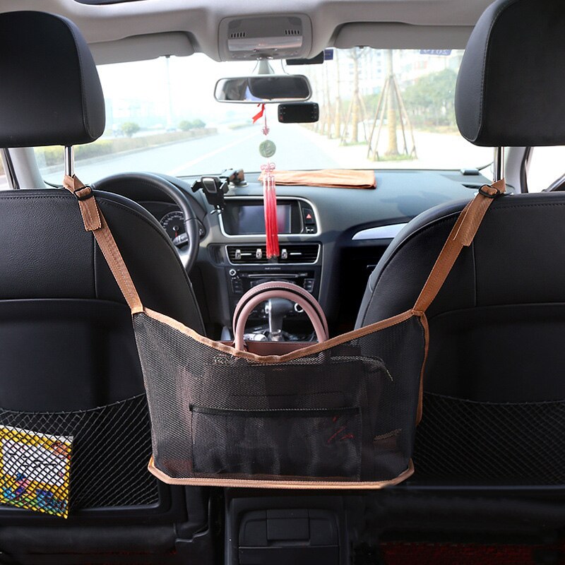 Car Mesh Organizer Seat Back Net Bag Barrier of Backseat Pet Kids Cargo Tissue Purse Holder Driver Storage Netting Pouch DIN889: Black