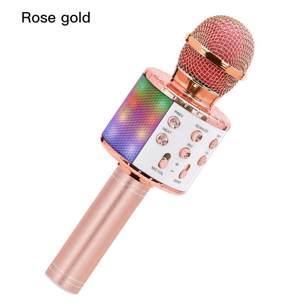 WS858 Bluetooth Karaoke Wireless Microphone Speaker Handheld Condenser Microphone Player Singing Recorder Mic LED: LED Rose Gold