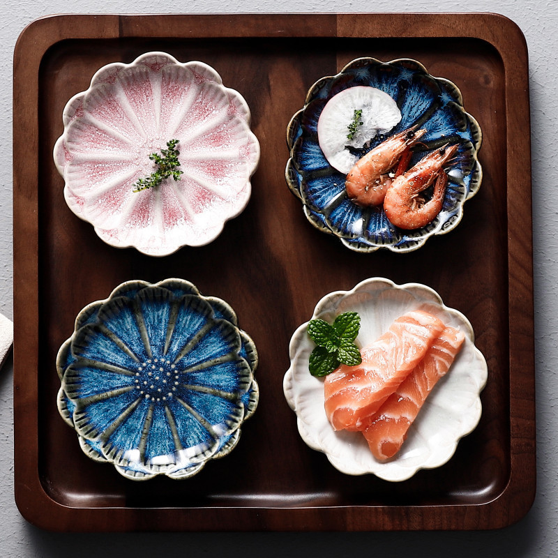 Nyhed japansk is crack blomst form keramiske snack retter plade under glasur porcelæn middag krydret sauce fad sushi kage bakke