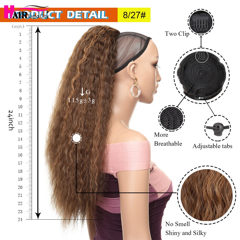 Extensions capillaires synthétiques, 24 pouces, postiche longue, crépue, lisse, queue-de-cheval avec Clip, postiche Afro pour femmes, Expo City