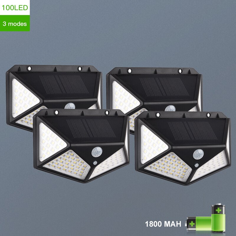 100 LED Solar Wall Lamp with 3 Modes for Outdoor Garden Decoration Human Body Induction Lighting Courtyard Sconce Lamp Fixtures