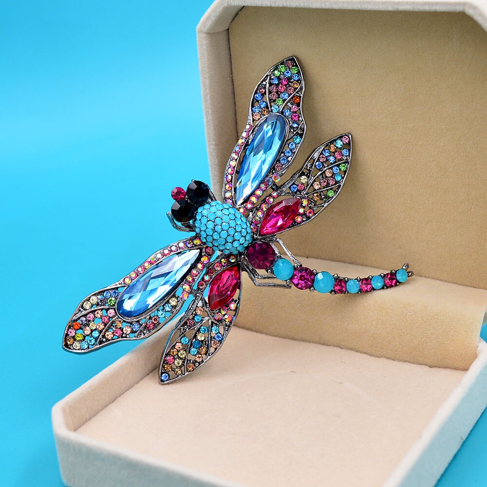 CINDY XIANG Rhinestone Large Dragonfly Brooches For Women Vintage Coat Brooch Pin Insect Jewelry 8 Colors Available: mix blue
