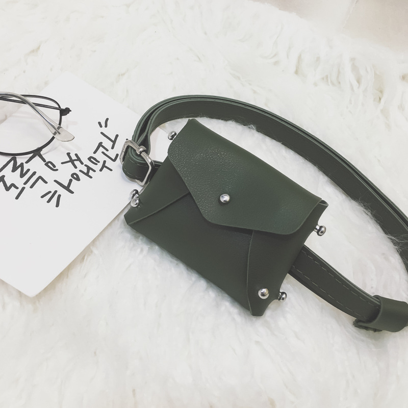 Children&#39;s Bag Mini Square Bag Rivet Pouch Kids Girl Cute Waist Packs Korean Shoulder Messenger bag: Green