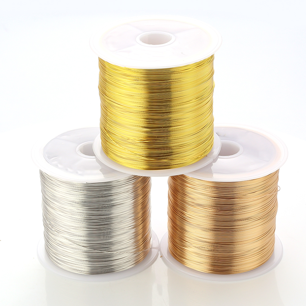 100m/rollo de alambre de cobre de Color dorado y plateado para fabricación de joyería DIY, pulsera, collar, DIY, alambre para abalorios que no destiñe, cuerda para joyería