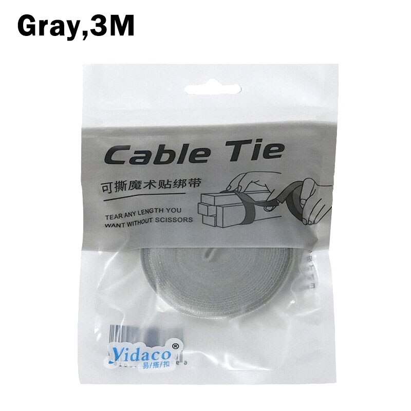1M/2M/3M Tearable Velcros Self Adhesive Nylon Fastener Tape Reusable Sticker Strap Tie Data Cable Storage Desktop Wire Holder: Gray 3M