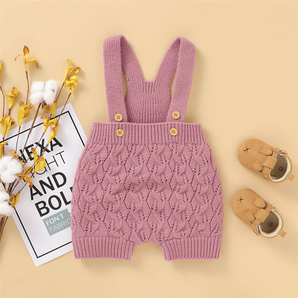 Baby Baby Jongens Meisjes Gebreide Overalls Mouwloze Effen Kleur Een Stuk Romper Lente Herfst Kleding Met Knoppen 0-24M