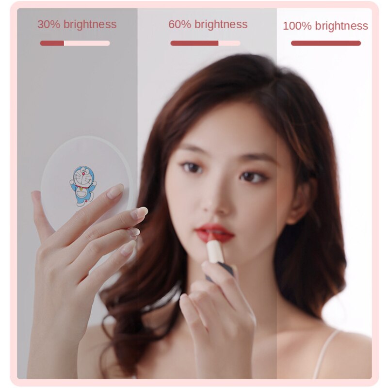 Portable LED Vanity Mirror with Lights Dimmable Brightness Compact Mirror USB Wireless Charging Circular Small Mirror