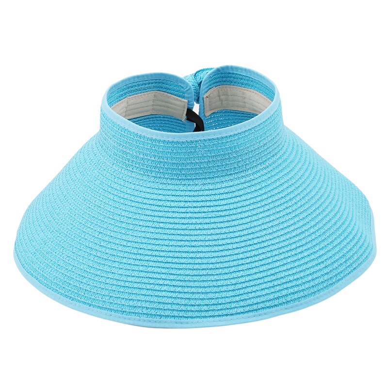 Beach cap sunbonnet visir stråhatt kvinnelig solkrem sommer sammenleggbar stor solhatt for kvinner lue: Blå