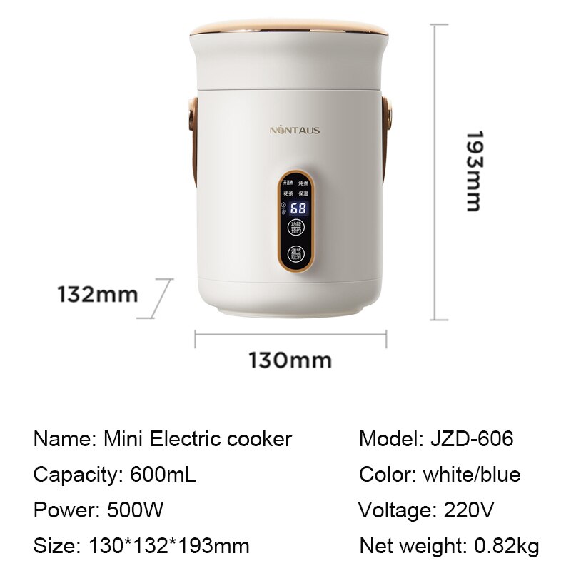 600ml Electric Stew Pot Slow Cooker Portable Multi-cooker Cooking Pot Stewing Porridge Soup with Appointment Home Travel 220V