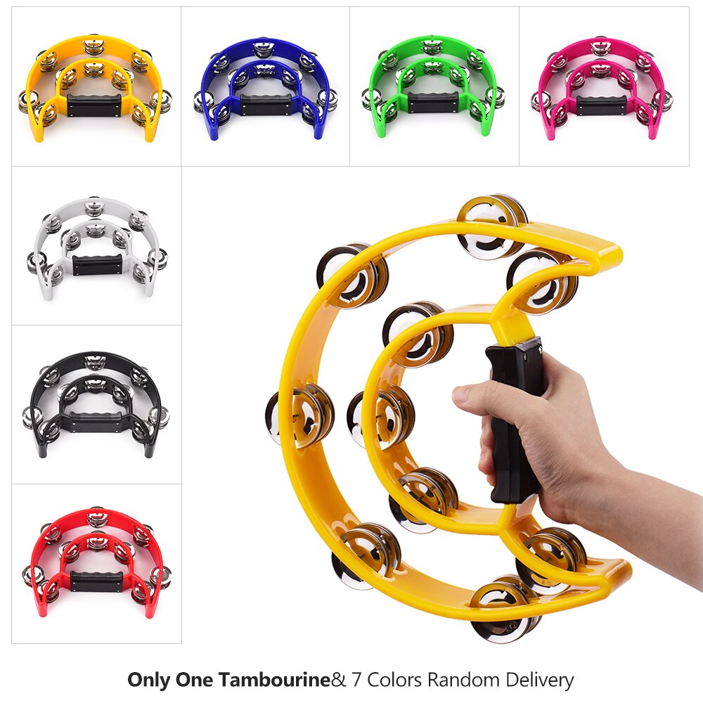 Handheld Tambourine Handbell Drum Timbrel Percussion Musical Toy Double Rows 20 Pairs of Metal Jingles for Karaoke Party