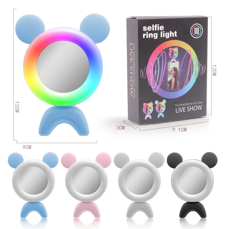 Flash per telefoni cellulari RGB LED Selfie Ring Light 3 livelli di luminosità rotante Clip-on Fill Light Lamp per Smartphone Selfie Lights