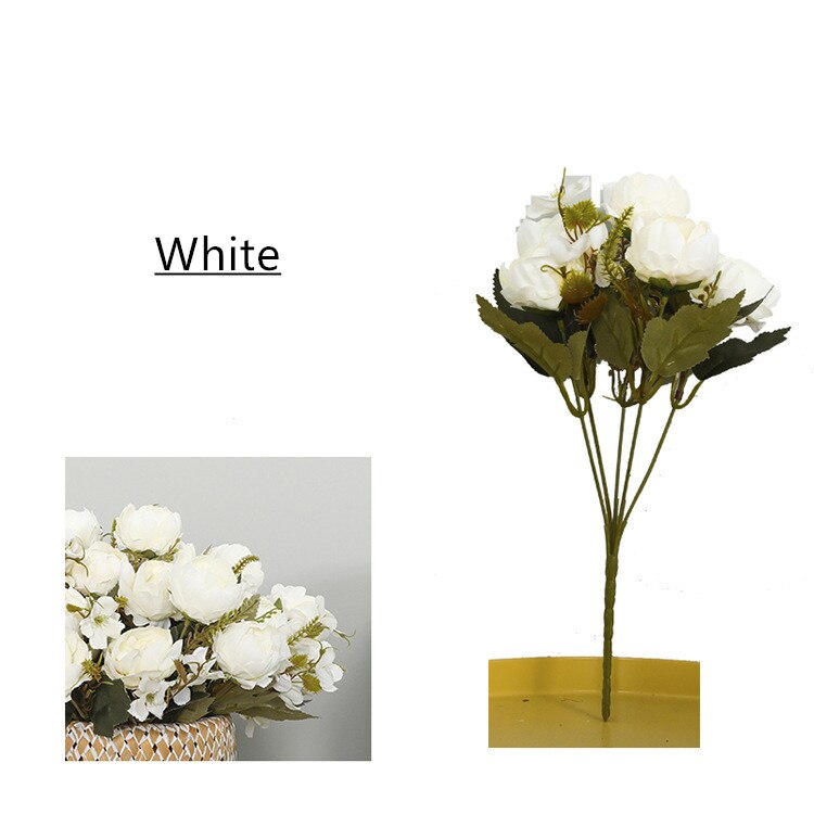 5 huvuden 30cm konstgjord pion blombukett europeisk stil oljemålning pion dekor för hem bröllop siden blomma väggmaterial: Vit
