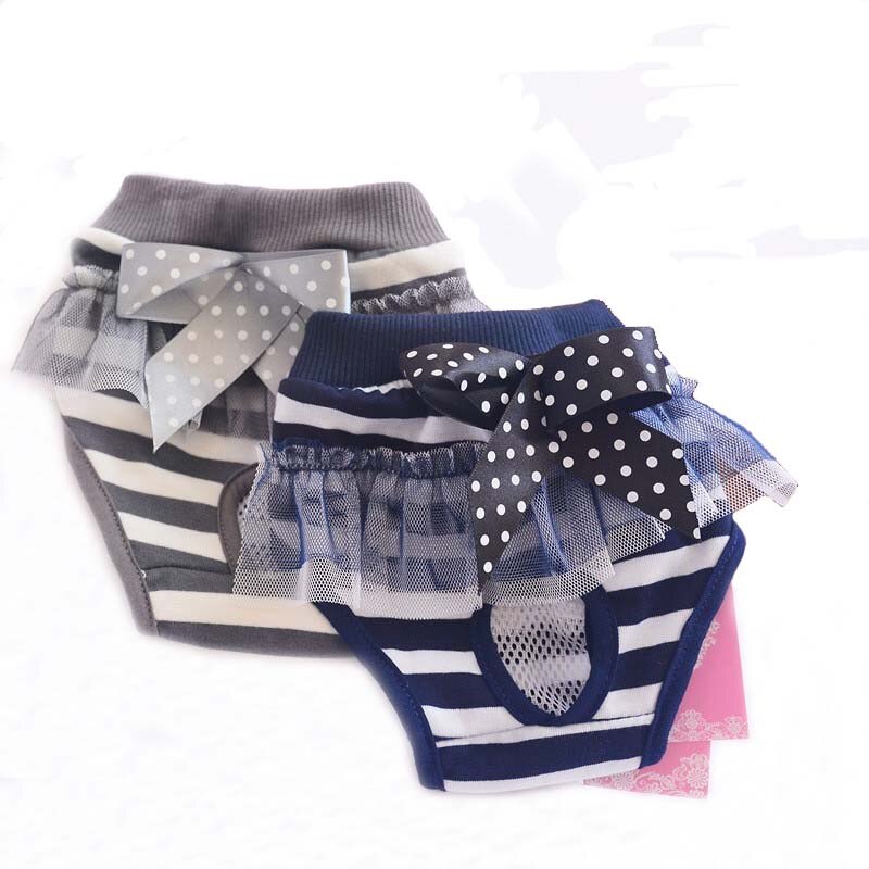 Female Dog Panties Stripe Dog Physiological Pants Girls Dog Short Puppy Lace Underwear Bitch Diaper Sanitary Menstrual Briefs