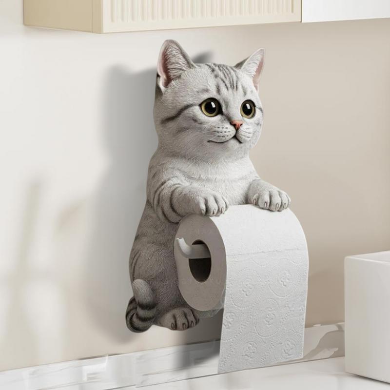Cat Toilet Paper Holder Cat Toilet Roll Holder Wall Mounted Roll Rack Cute Dispenser for Dorm Home RV Restroom Travel Kitchen