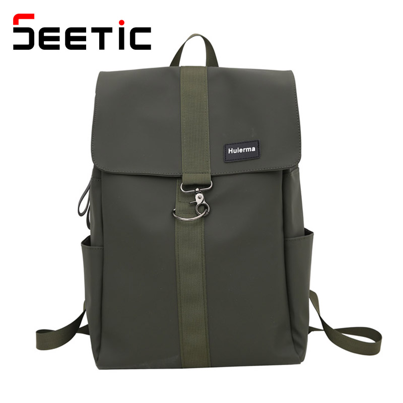 Seetic Waterdichte Nylon Vrouwen Rugzak Anti-Diefstal Laptop Rugzak Vrouwelijke Effen Kleur Schooltas Flip Cover Rugzak Unisex: Green Backpack