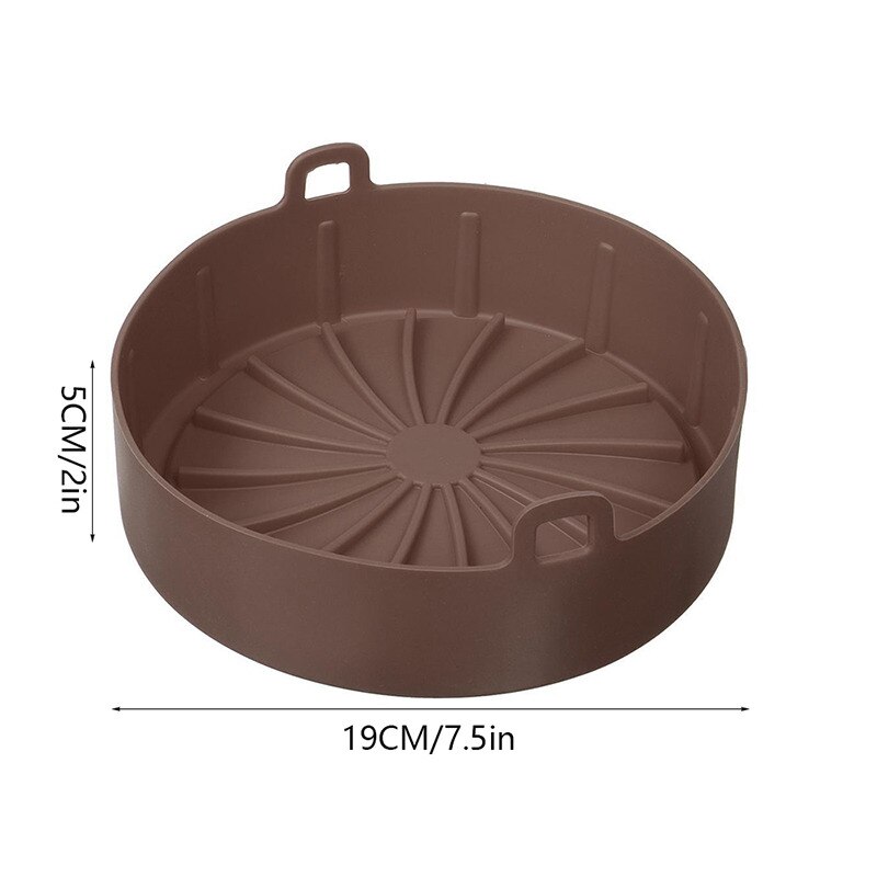Airfryer Siliconen Pot Lucht Friteuses Oven Bakplaat Gebakken Pizza Kip Mand Mat Vierkante Ronde Replacemen Grill Pan Accessoires: 19cm-brown