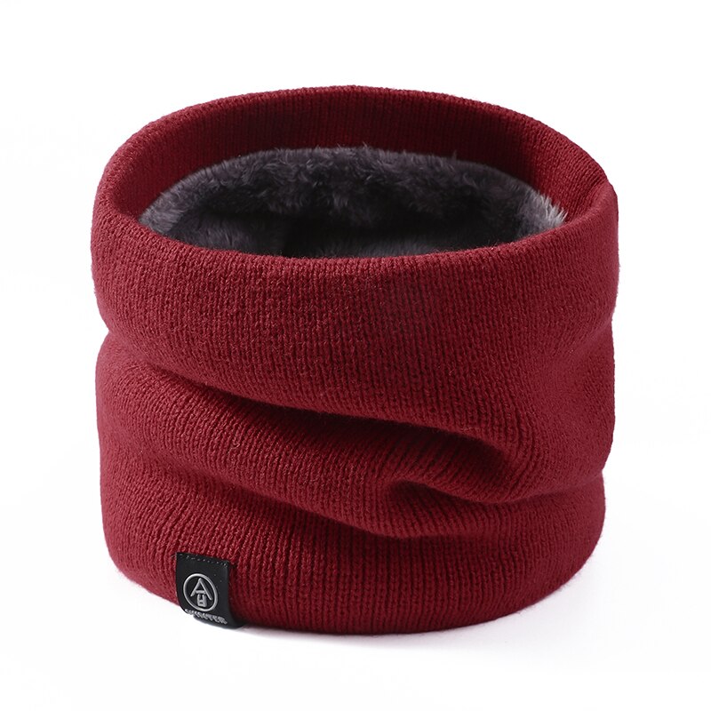 Female Winter Warm Scarf Solid Chunky Cable Knit cotton Snood Infinity Neck Warmer Cowl Collar Circle Scarf Women Men: Wine
