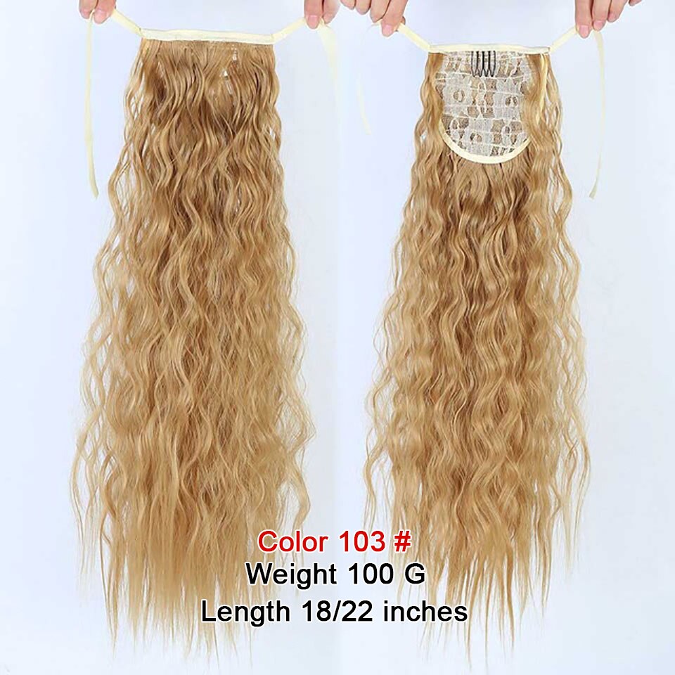 AOOSOO Corn wave long ponytail synthetic wig bag high temperature resistant silk hair extension brown ponytail blond wig: 103 / 22inches