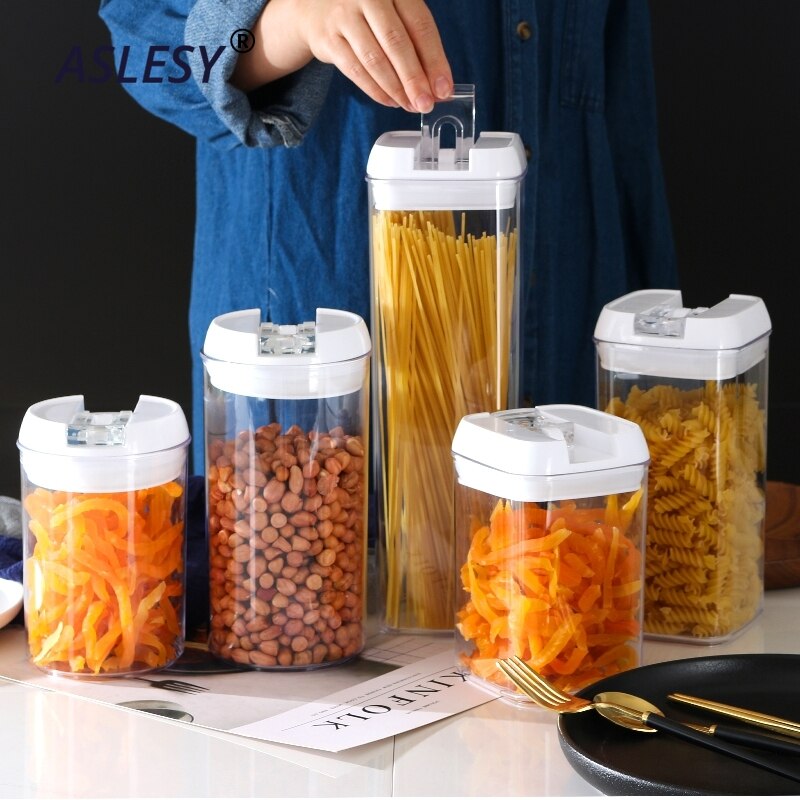 Céréales en plastique conteneurs pour le stockage des aliments cellier bocaux hermétiques cuisine organisateur stockage conteneur accessoires de cuisson